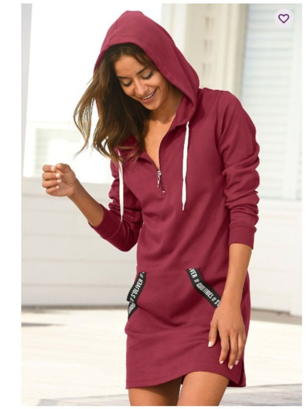 S'Oliver Brand Women's size Small Burgundy Hoodie Good Vibes Dress